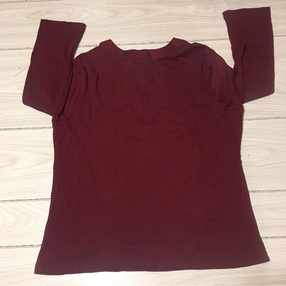 Chaps Womens Petite XL Striped 3/4 Sleeve Shirt V Neck Burgundy - Picture 2 of 6